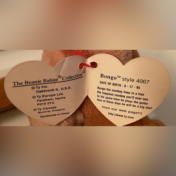 RAREST Ty Beanie Babies Bongo The Monkey 1995 - Tantail - Retired- PVC Pellets - Picture 5 of 5